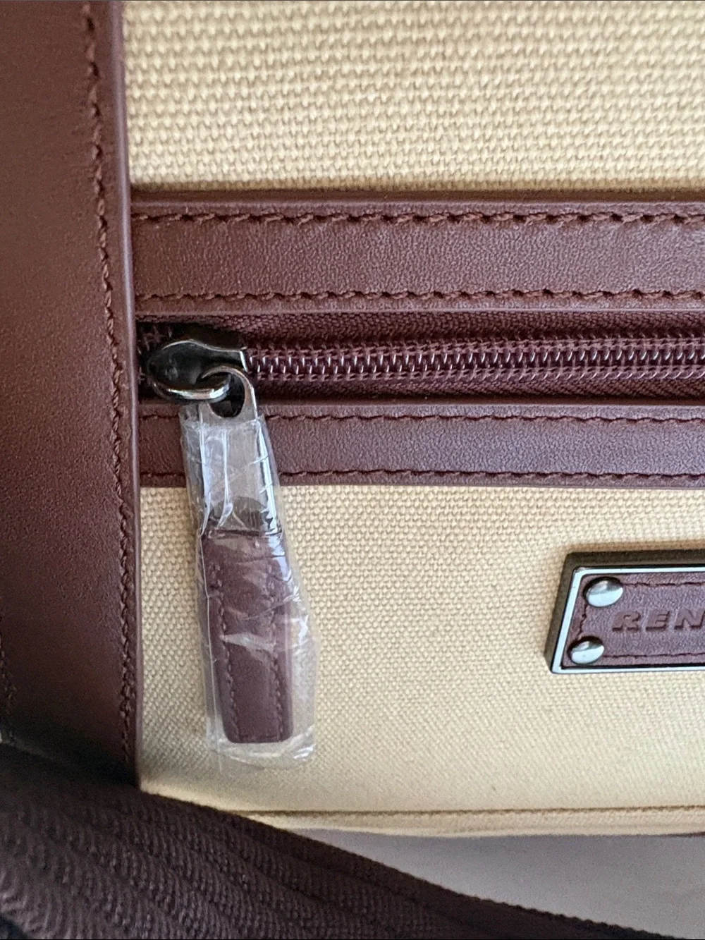 Renwick Canvas & Leather Messenger Bag Tan Laptop Briefcase Crossbody Satchel